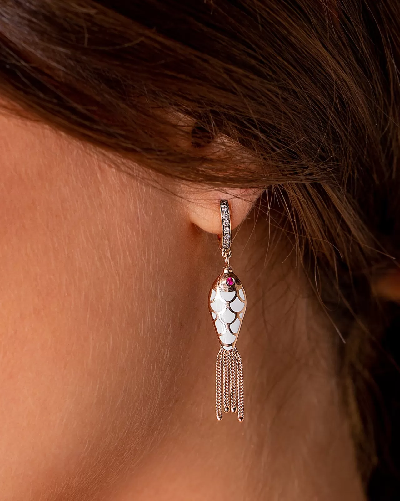 Fish For Love Boucle D'Oreille Vert & Ivoirediamants - Rubis^Selim Mouzannar New