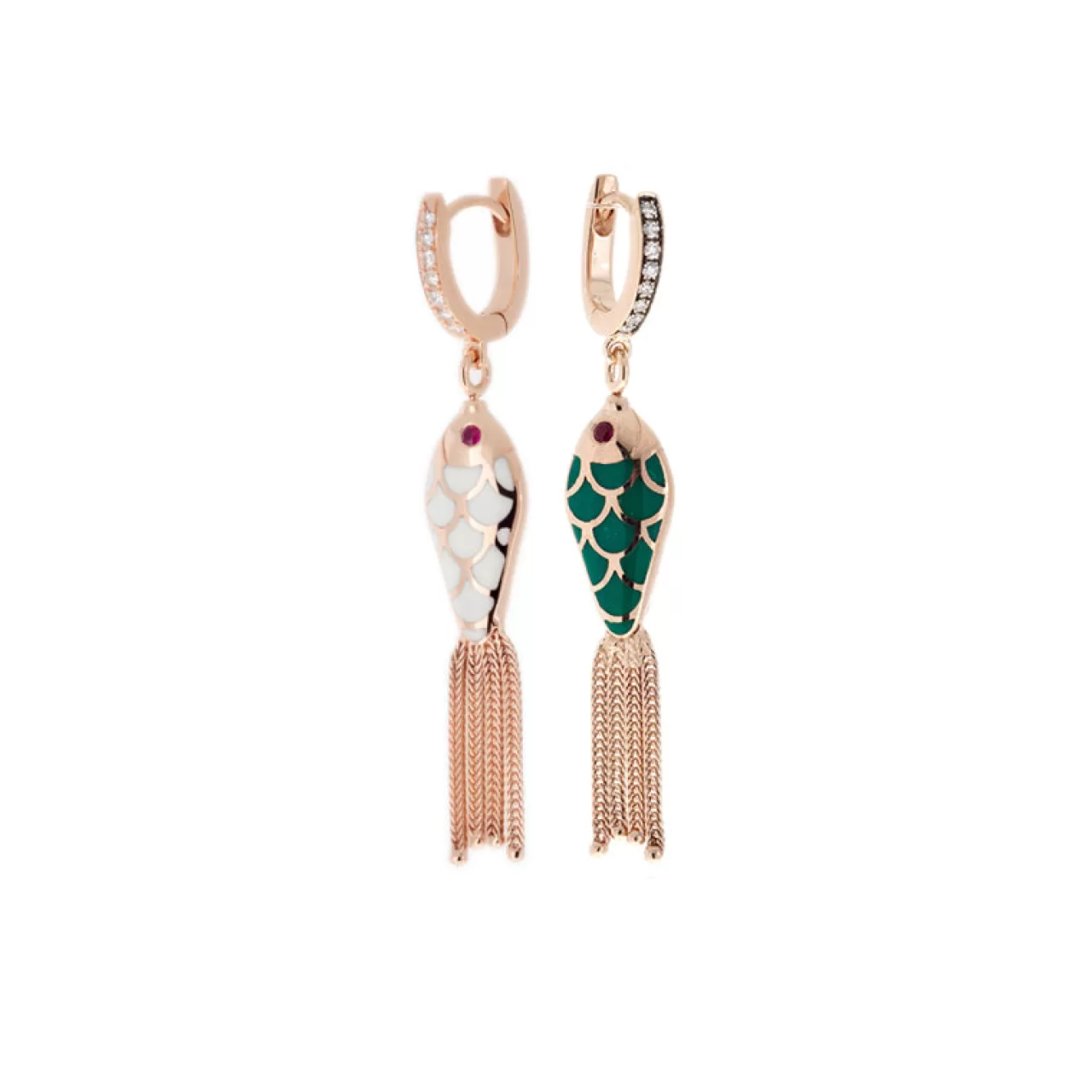 Fish For Love Boucle D'Oreille Vert & Ivoirediamants - Rubis^Selim Mouzannar New