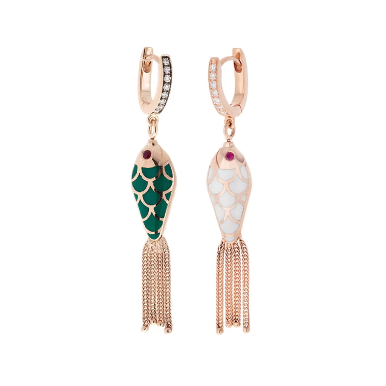 Fish For Love Boucle D'Oreille Vert & Ivoirediamants - Rubis^Selim Mouzannar New